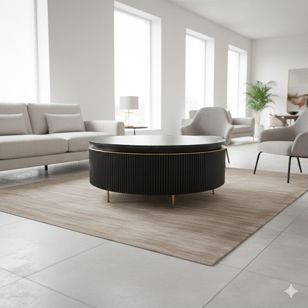 Salontafel Marmer Hardhout Ø 0,94 m Art. Nr.: 27887E, Ophalen, 50 tot 100 cm, Overige materialen, Rond