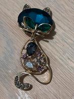 Elegante katvormige broche met strass, Sieraden, Tassen en Uiterlijk, Broches, Overige materialen, 4 tot 7 cm, Ophalen of Verzenden