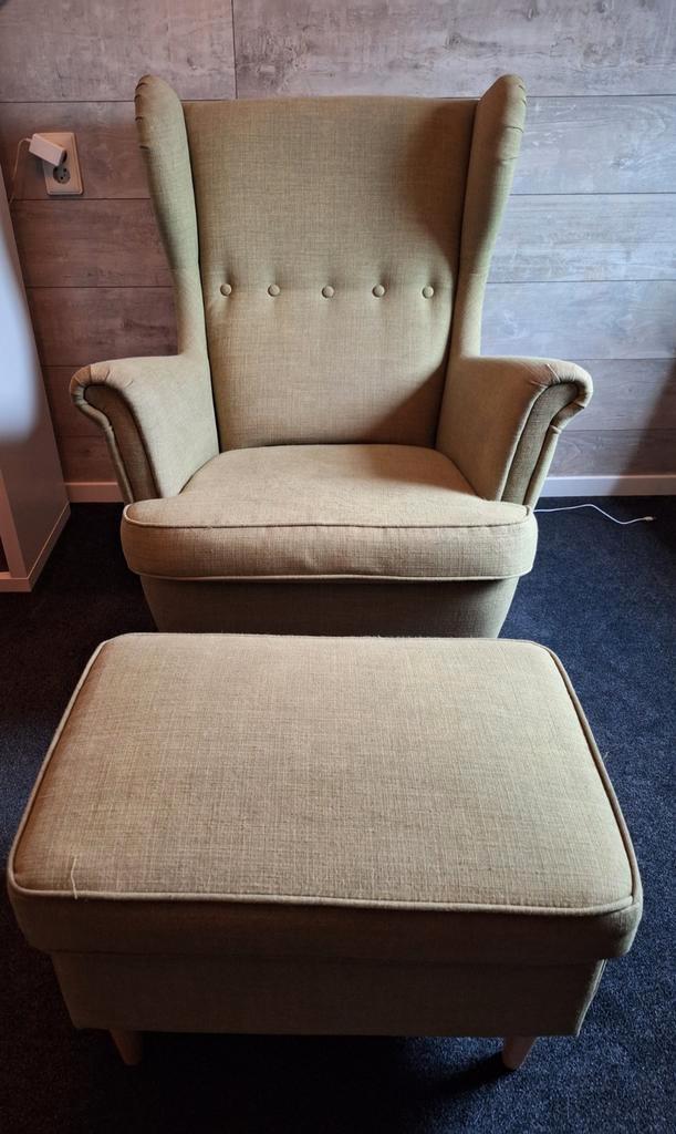 Ikea Strandmon Stoel + Voetenbank - Groen, Huis en Inrichting, Fauteuils, Ophalen