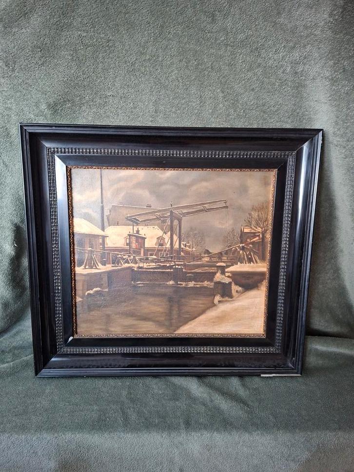 Schilderij: Winterlandschap met brug, 1924, Antiek en Kunst, Kunst | Schilderijen | Klassiek, Ophalen of Verzenden