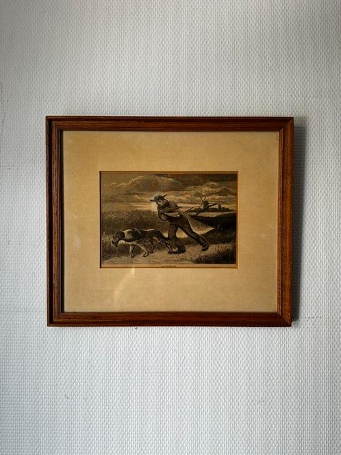 Antieke prent – “On a Towing-Path” – 19e eeuw, Antiek en Kunst, Kunst | Etsen en Gravures, Ophalen of Verzenden