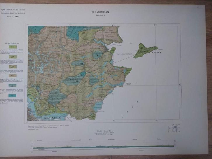 65 / Geologische kaart uit 1927 van Amsterdam kwartblad II, Boeken, Atlassen en Landkaarten, Zo goed als nieuw, Landkaart, Nederland