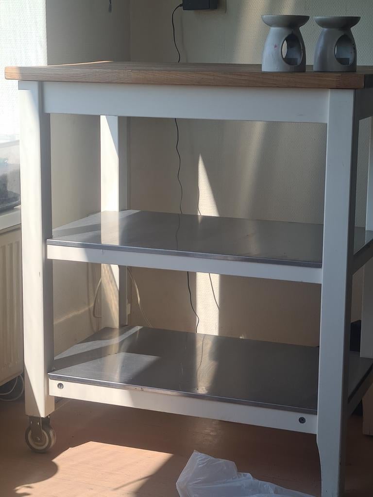 Ikea stenstorp keukeneiland trolley met eiken blad, Huis en Inrichting, Keuken | Keukenelementen, Ophalen, Wit, 50 tot 100 cm