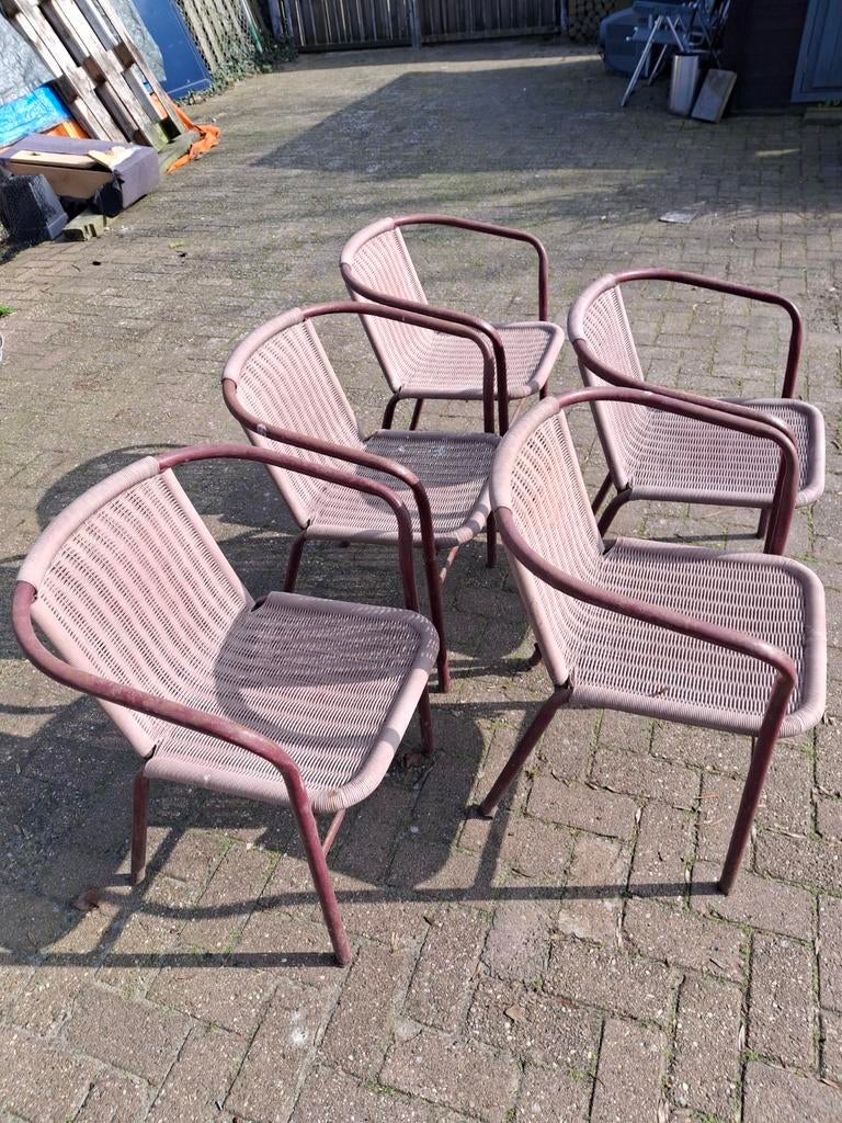 Vintage tuinstoel 5x ROOD, Tuin en Terras, Ophalen, Gebruikt, Kunststof