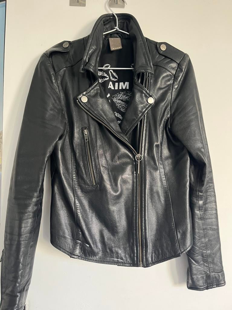 Kort leren jasje merk AIM maat M, Kleding | Dames, Ophalen of Verzenden, Gedragen, Maat 38/40 (M), Zwart
