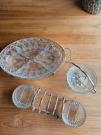 Vintage Glas en Plate Zilver Set: Suikerpot, Toastrek, Schaa, Ophalen of Verzenden