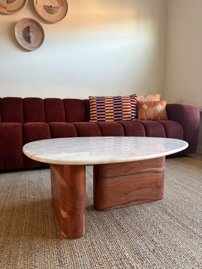 Sissy Boy salontafel walnoot bruin marmer blad nieuw!, Ophalen, 100 tot 150 cm, Rond, 50 tot 100 cm