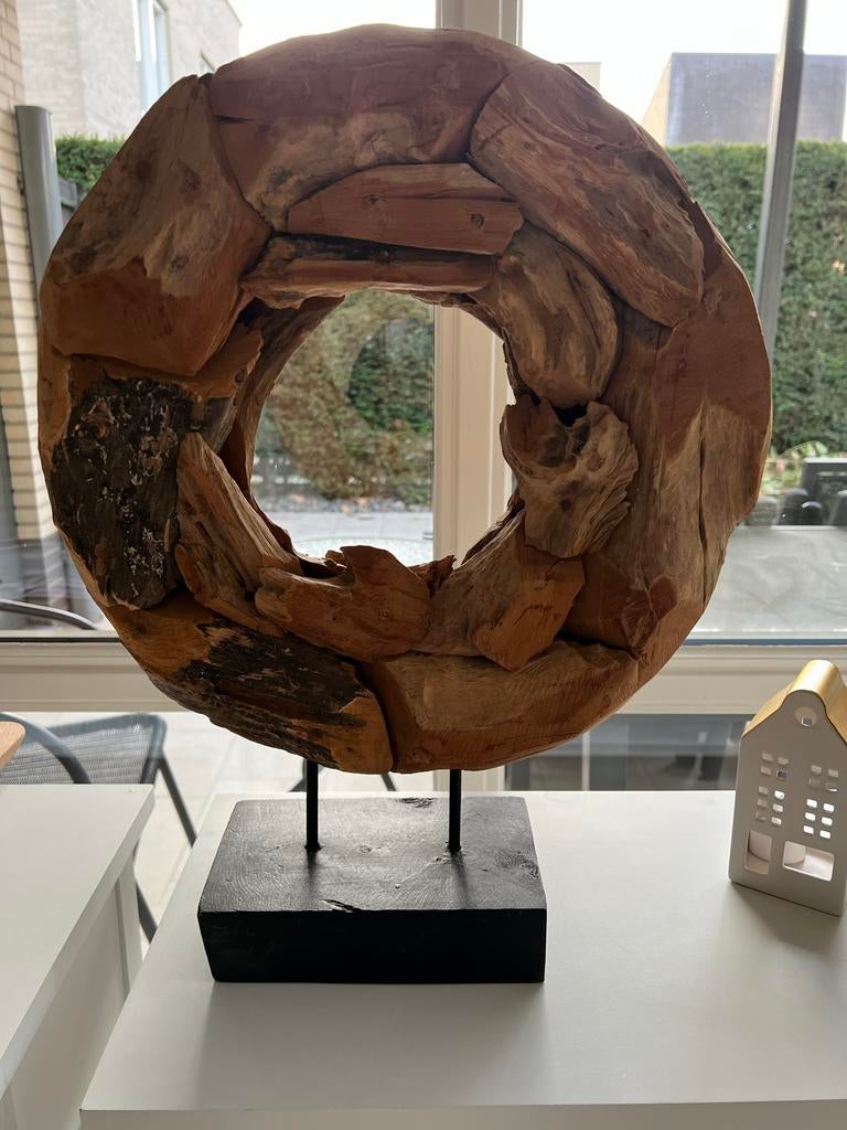 Teak Houten Ornament - 39cm Doorsnede, Ophalen, Hout, Bruin, Landelijk