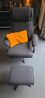 Relaxfauteuil antraciet verstelbaar en hocker, Ophalen of Verzenden, Zo goed als nieuw, Stof, 75 tot 100 cm