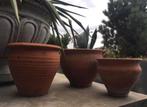 Oud Hollandse terracotta bloempotten set drie bloempotten, 25 tot 40 cm, Gebruikt, Rond, Ophalen of Verzenden