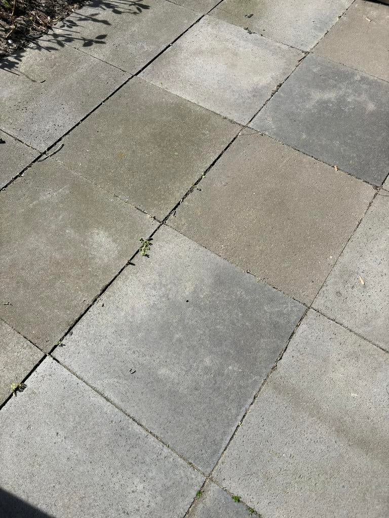 Gratis +/- 175 betontegels grijs 60x60x5, Ophalen, Gebruikt, 10 m² of meer, Beton