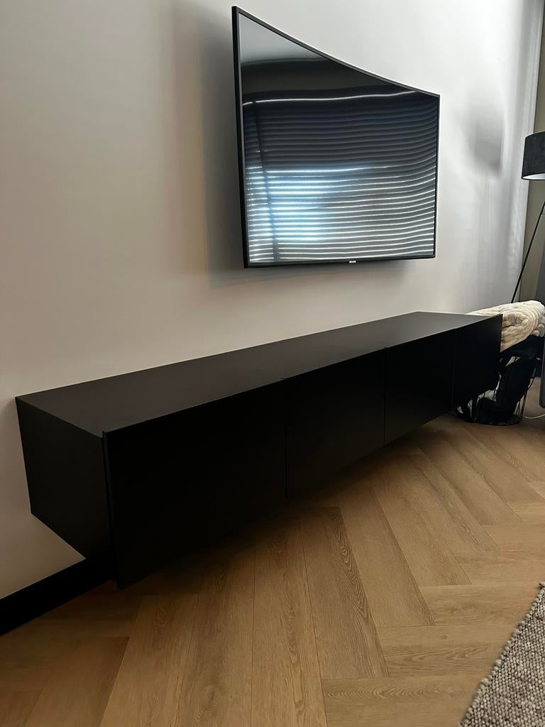 Tv meubel mat zwart 200cm, Huis en Inrichting, Kasten | Televisiemeubels, Ophalen, Overige materialen, Minder dan 50 cm, Zo goed als nieuw
