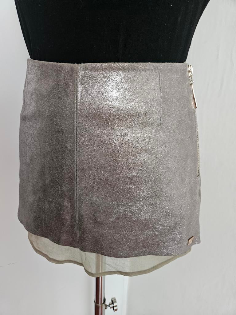 Geweldig z.g.a.n. kalfsleren metallic rok van Josh V,  mt XS, Overige kleuren, Ophalen of Verzenden, Zo goed als nieuw, Maat 34 (XS) of kleiner