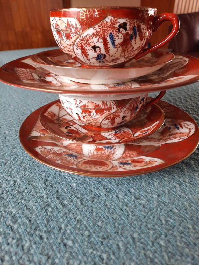 2 Japanse Kutani eierschaal porselein ontbijtsetjes, Antiek en Kunst, Antiek | Porselein, Ophalen of Verzenden