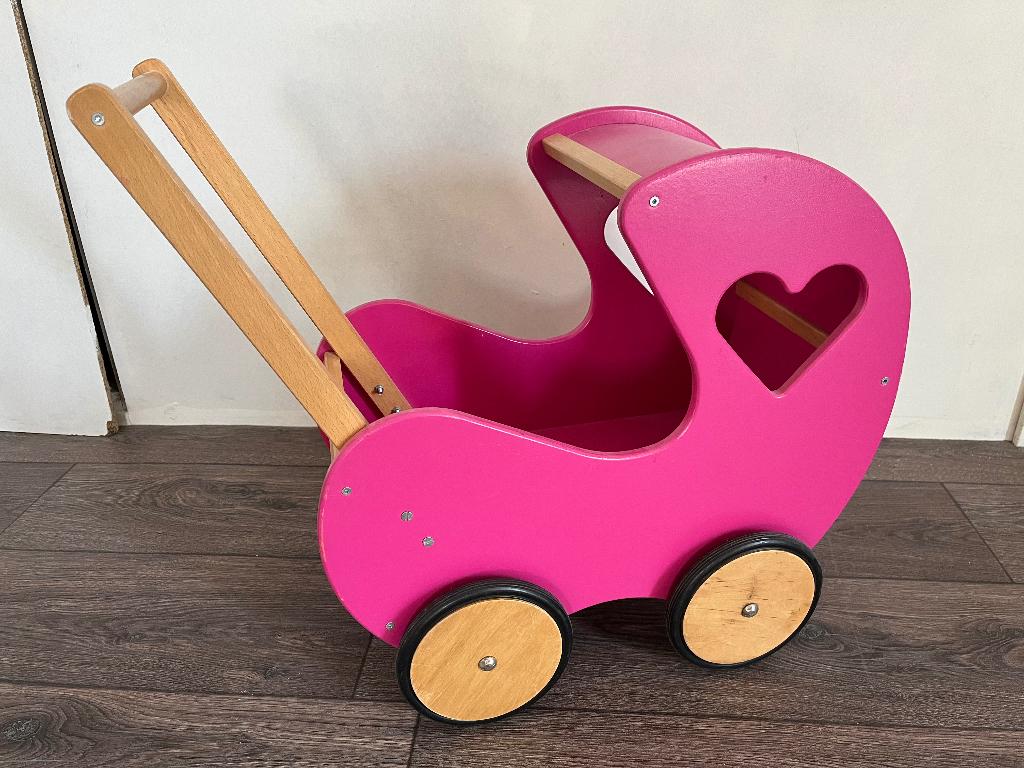 Houten poppenwagen (van Dijk toys), paars, Ophalen, Zo goed als nieuw, Duw- of Trekspeelgoed