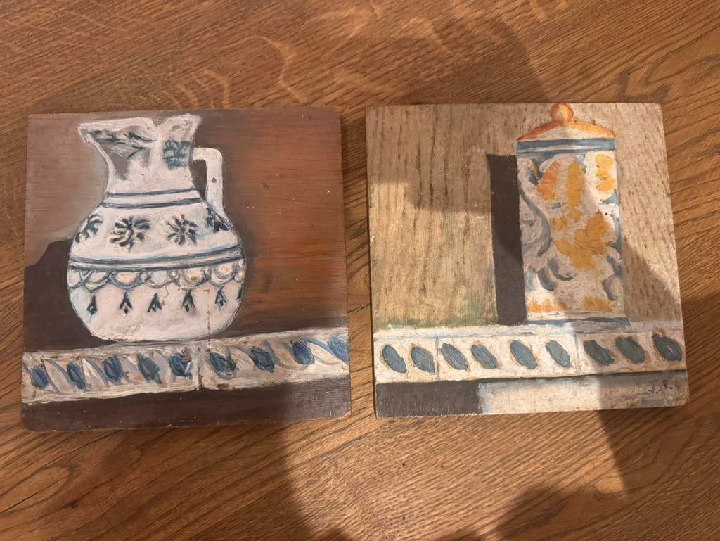 Schilderij op hout 2 stuks, Antiek en Kunst, Kunst | Schilderijen | Klassiek, Ophalen of Verzenden