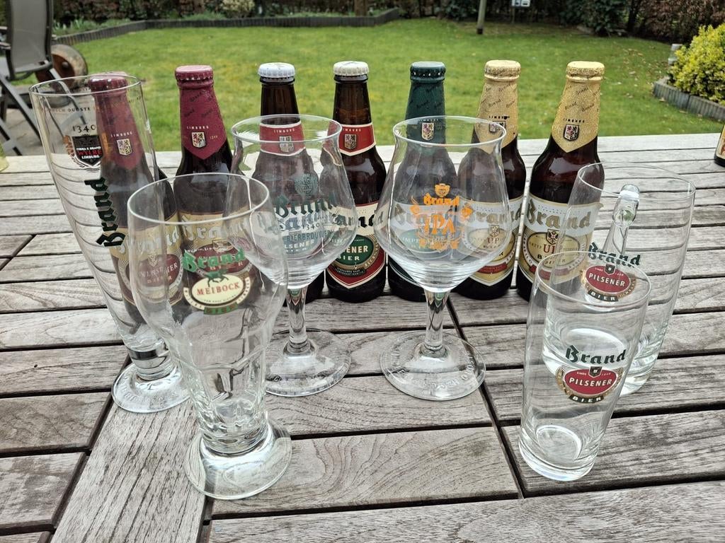 Brand vintage bierflesjes jaren 80/90 + glazen, Ophalen of Verzenden, Zo goed als nieuw, Glas of Glazen, Brand