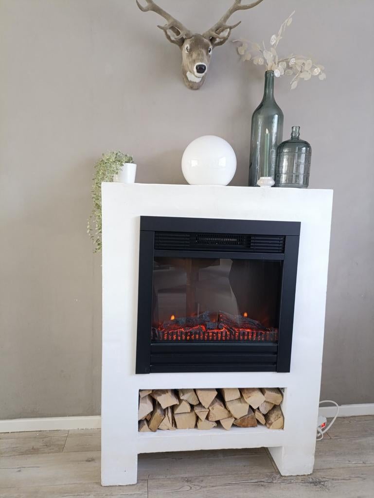 Electrische sfeerhaard met strakke schouw wit., Huis en Inrichting, Kachels, Ophalen of Verzenden, Zo goed als nieuw, Elektrisch