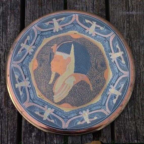 Wandbord koper gegraveerd tempel van Aboe Simbel Egypte, Ophalen of Verzenden