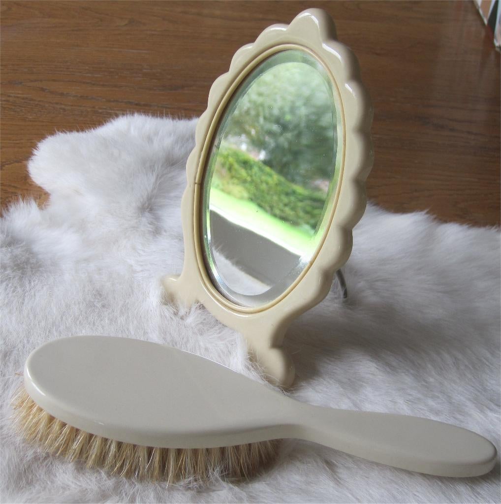 Antieke kapspiegel met borstel, Antiek en Kunst, Ophalen of Verzenden