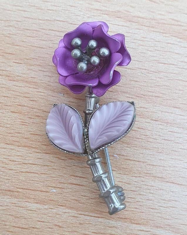 Broche bloem paars, Overige materialen, 4 tot 7 cm, Paars, Ophalen of Verzenden