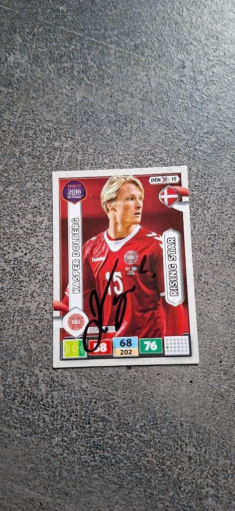 Panini trading card met handtekening; Kasper Dolberg # Ajax, Ophalen of Verzenden, Nieuw, Ajax, Spelerskaart