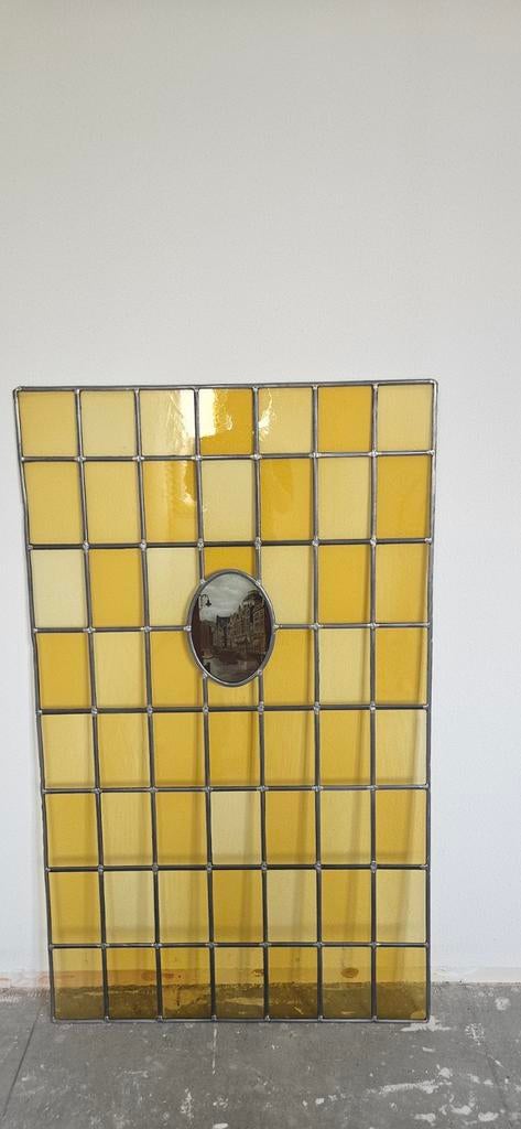 Glas in lood paneel 144cm bij 87 cm, Ophalen, Gebruikt, Glas in lood, 80 tot 120 cm