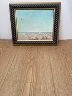Gesigneerd strandgezicht schilderij op paneel, 40x34 cm, Ophalen of Verzenden