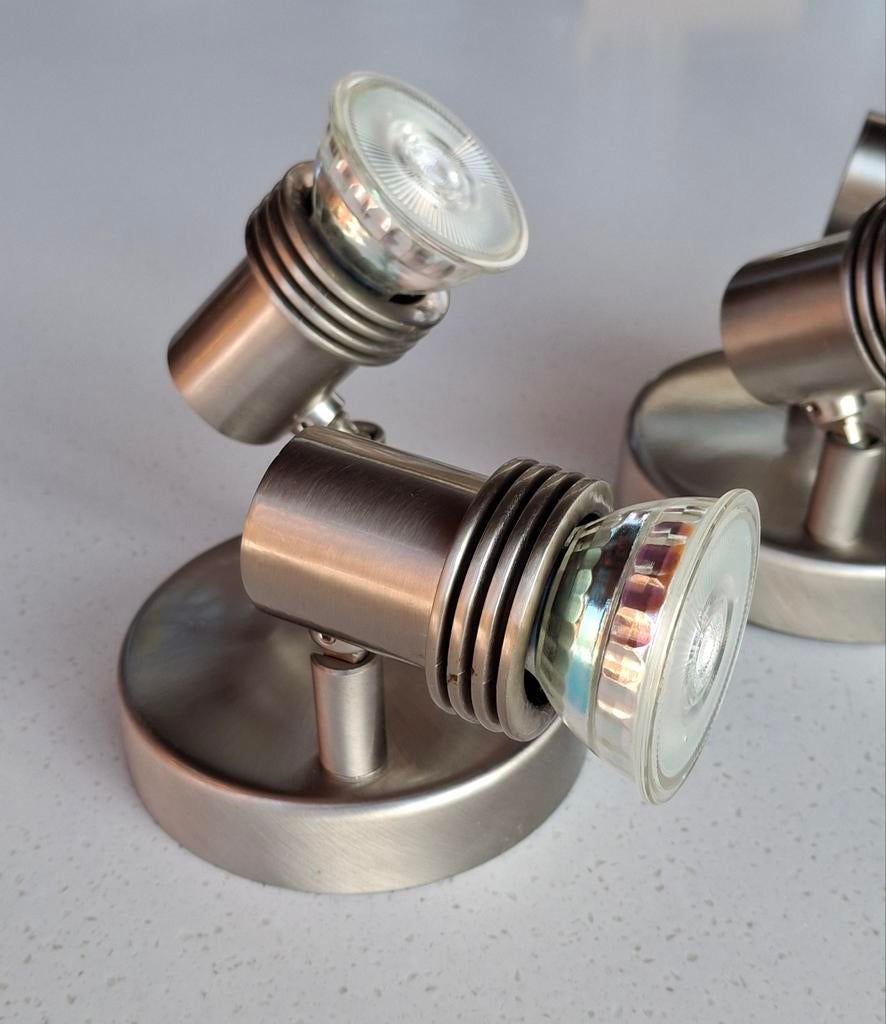 Set van 2 Massive GU10 plafond-/wandspots, geborsteld staal, Halogeen, Modern, Industrieel, Metaal of Aluminium, Ophalen of Verzenden