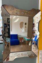 Prachtige Vintage Venetiaanse Spiegel – Geëtst Glas 79x58 cm, Ophalen, Gebruikt, Minder dan 100 cm, Rechthoekig