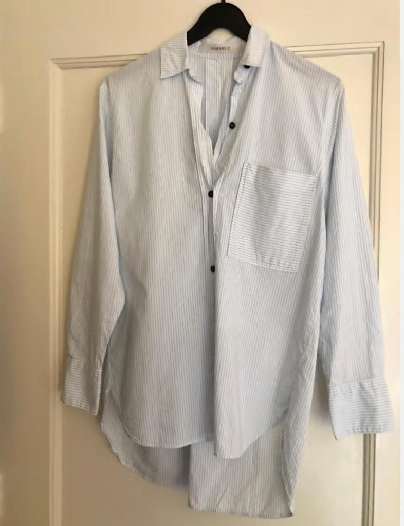 Humanoid blauw gestreepte blouse poplin katoen mt XS (tot M), Humanoid, Verzenden, Wit, Zo goed als nieuw
