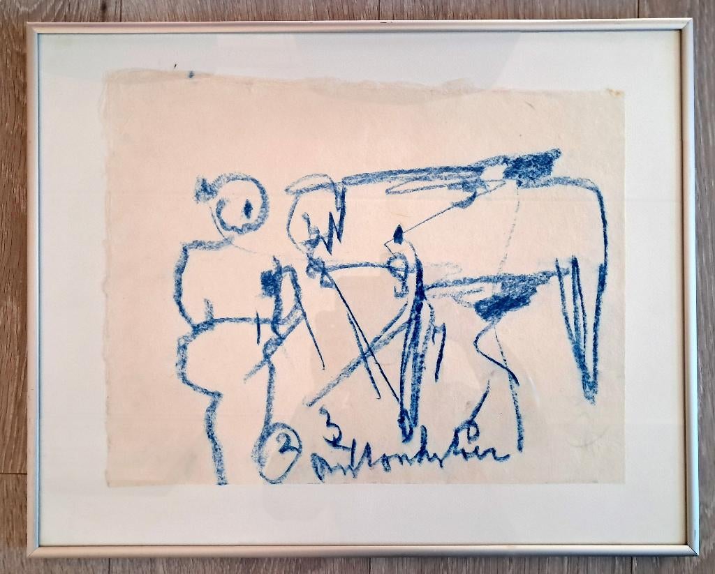 Anton Heyboer / Koe en boerin  blauw, Ophalen