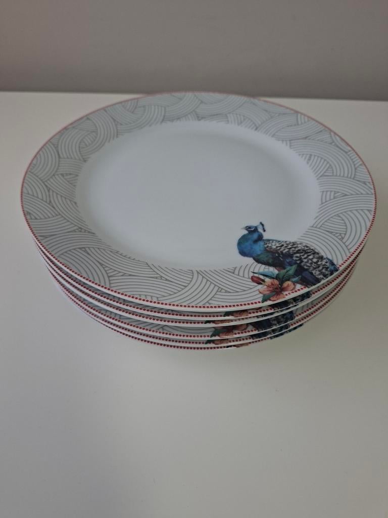 6 Ard'time  Ozio dinerborden met pauwdecoratie, Ophalen of Verzenden, Zo goed als nieuw, Bord(en), Overige stijlen
