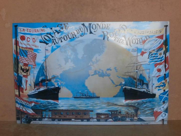 Reclamebord Voyage autour du monde bord mancave bar 60x40cm, Verzamelen, Merken en Reclamevoorwerpen, Zo goed als nieuw, Reclamebord