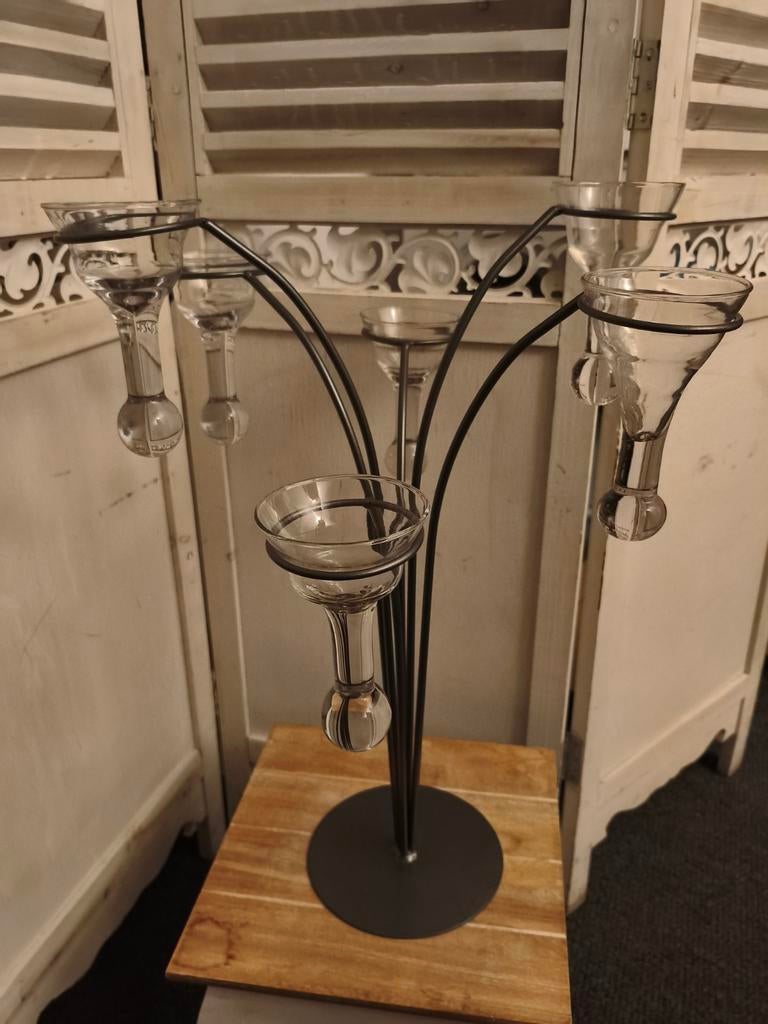 Metalen kaarsen-waxinelichtjes standaard, Huis en Inrichting, Ophalen, Grijs, Metaal, 50 tot 75 cm