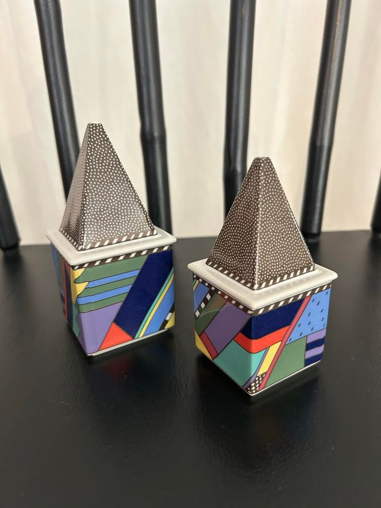 Memphis Milano geïnspireerd peper en zout stel Rosenthal, Gebruikt, Ophalen of Verzenden, Steen/keramiek, Meerkleurig