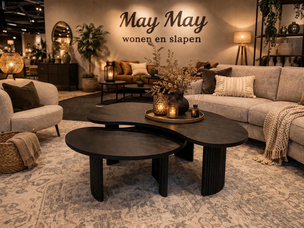 Salontafel Bali organisch zwart direct leverbaar E-7359, Ophalen, 100 tot 150 cm, Nieuw, 50 tot 100 cm