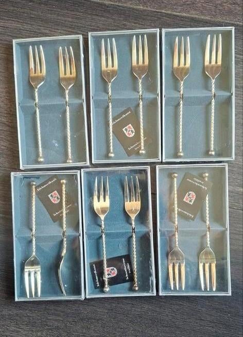 6 Sets verzilverde gebaksvorkjes, Schoonhoven, Ophalen of Verzenden, Nieuw, Zilver, Bestekset