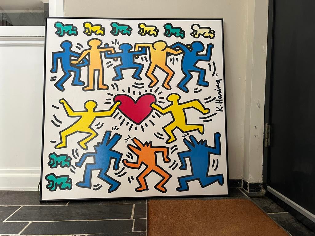Keith Haring print op bordkarton 90x90cm, Verzamelen, Posters, Ophalen, Gebruikt, Met lijst, Deurposter of groter