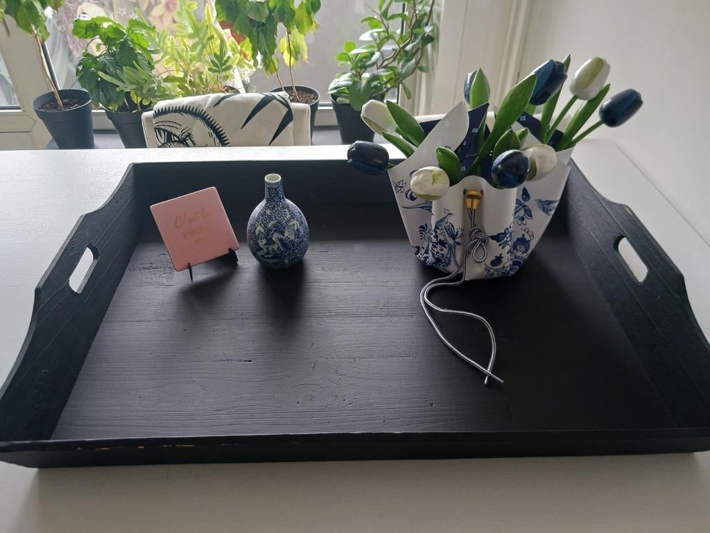 Dienblad zwart XXL 59x78x8cm, Ophalen, Gebruikt, Rechthoekig, Hout