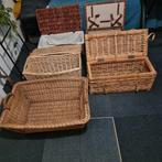 5 Opbergmanden, waaronder 1 brocante boerenmand, Huis en Inrichting, Ophalen, Gebruikt, Mand, Riet