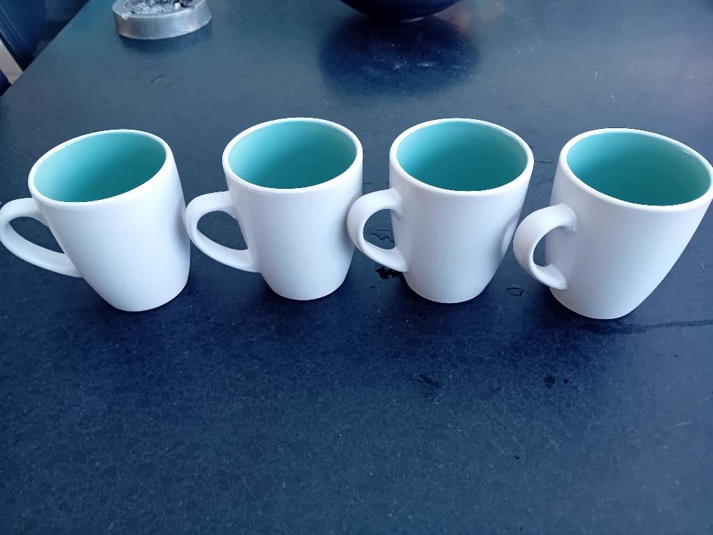 4 mat-wit/groen mokken JAMIE OLIVER /koffie kop /mok/, Huis en Inrichting, Keuken | Servies, Ophalen of Verzenden, Zo goed als nieuw