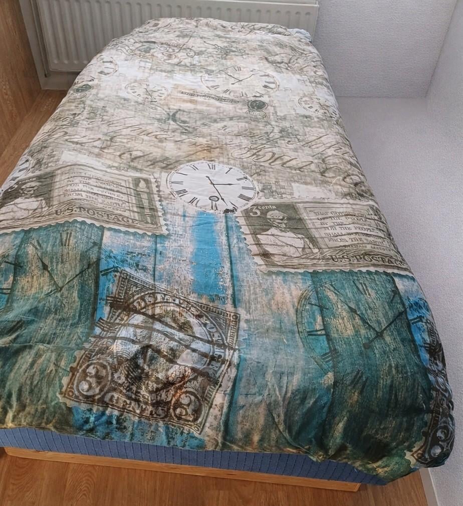 1 persoonsbed boxspring 220 lang, Huis en Inrichting, Slaapkamer | Bedden, Ophalen, Gebruikt, 90 cm, Eenpersoons