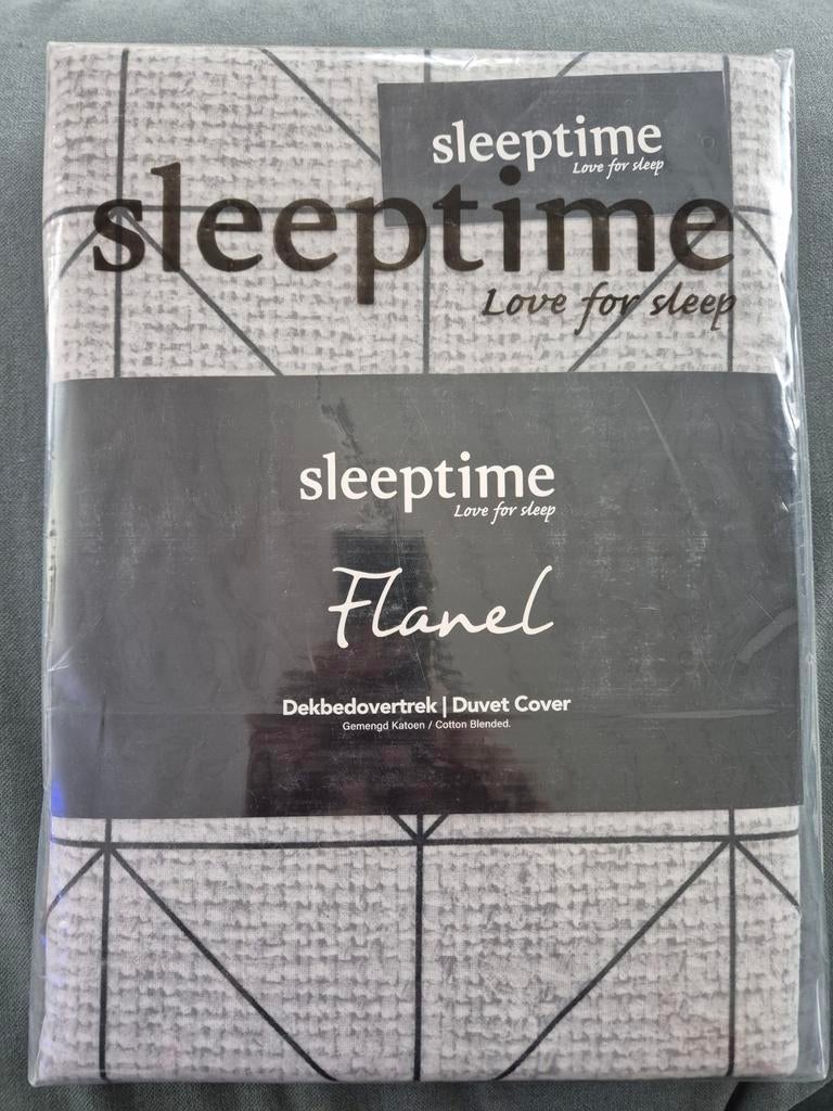 Sleeptime Flanel Gino Gray Dekbedovertrek 140x220, Eenpersoons, Dekbedovertrek, Nieuw, Ophalen of Verzenden