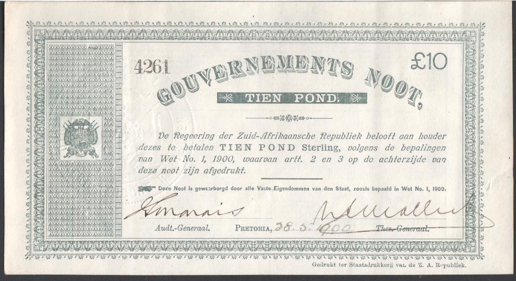 South Africa 10 Pond Pretoria 28-05-1900 Nr.4261, Verzenden, Zuid-Afrika, Los biljet