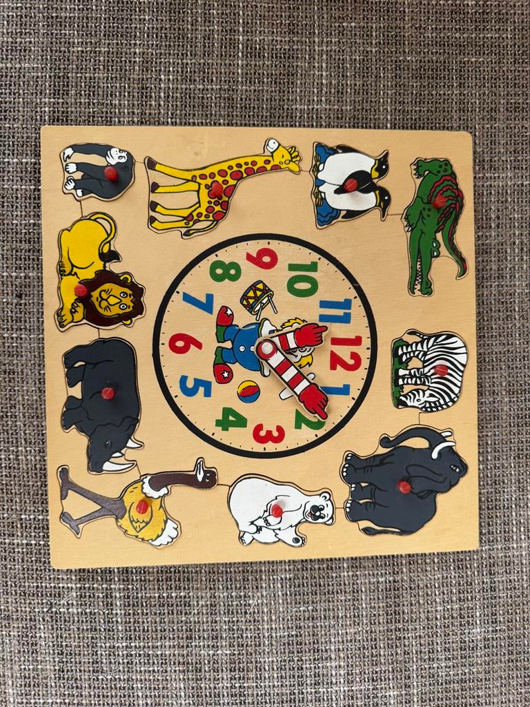 Houten Dieren Puzzel Klok Educatief Speelgoed, 2 tot 4 jaar, Gebruikt, 10 tot 50 stukjes, Ophalen of Verzenden