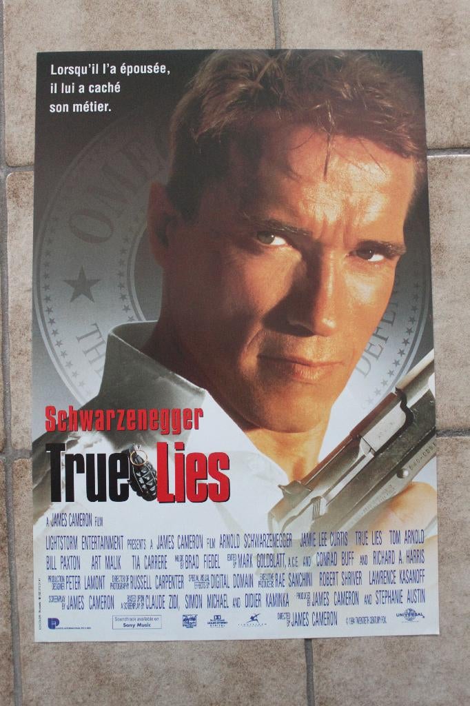 filmaffiche Arnold Schwarzenegger True Lies filmposter, Rechthoekig Staand, Ophalen of Verzenden, Zo goed als nieuw, A1 t/m A3
