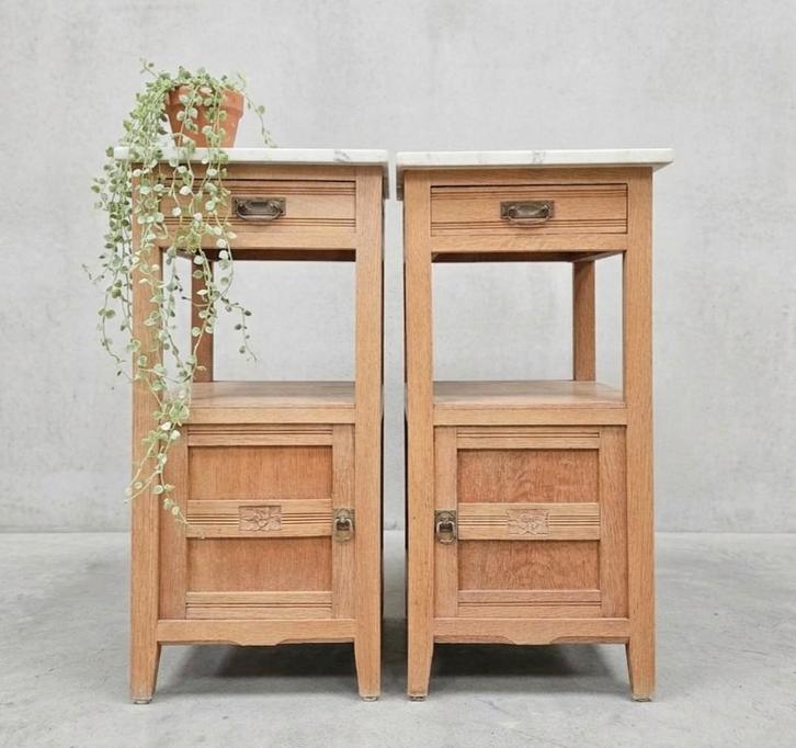 Twee antieke Art Deco nachtkastjes vintage bijzetkastjes set, Antiek en Kunst, Curiosa en Brocante, Ophalen of Verzenden