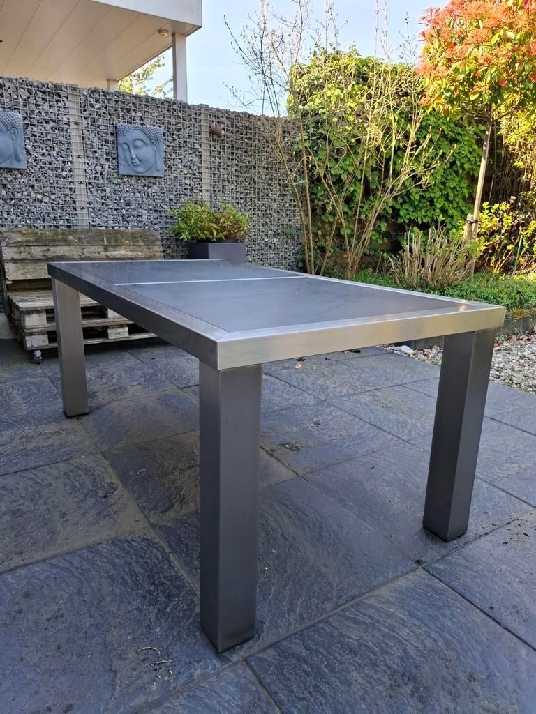 RVS Tuintafel 174x92x94 cm met tegels, Ophalen, Gebruikt, Rechthoekig, Rvs