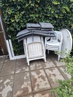 Tuinset wit kunststof met  nieuwe kussens, 8 zitplaatsen, Ophalen, Kunststof, Gebruikt, 8 zitplaatsen